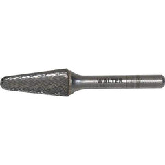 WALTER Surface Technologies - 1-1/2" Cut Diam, 1/4" Shank Diam, Cone Head Single Cut Burr - Tungsten Carbide, 1-1/8" LOC, 5-5/8" OAL - Eagle Tool & Supply