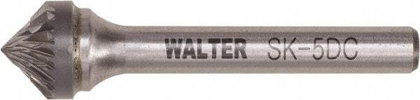 WALTER Surface Technologies - 1/2" Cut Diam, 1/4" Shank Diam, Cone Head Double Cut Burr - Tungsten Carbide, 1/4" LOC, 4-1/4" OAL - Eagle Tool & Supply