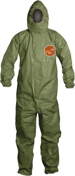 Dupont - Size 6XL Hazmat Chemical Resistant General Purpose Coveralls - Green, Zipper Closure, Elastic Cuffs, Elastic Ankles, Taped Seams - Eagle Tool & Supply