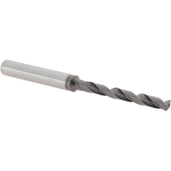 Iscar - 4mm 140° Solid Carbide Jobber Drill - TiAlN Finish, Right Hand Cut, Spiral Flute, Straight Shank, 74mm OAL, Standard Point - Eagle Tool & Supply