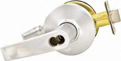 Stanley - Grade 1 Storeroom Lever Lockset for 1-3/4 to 2-1/4" Thick Doors - 2-3/4" Back Set, Small Format I/C Less Cylinder, Zinc Alloy with Brass Trim, Satin Chrome Finish - Eagle Tool & Supply