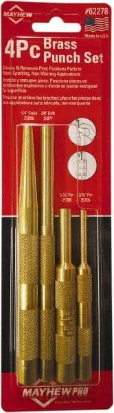 Mayhew - 4 Piece, 3/16 to 3/8", Assorted Brass Punch Kit - Round Shank, Brass, Comes in Carded - Eagle Tool & Supply