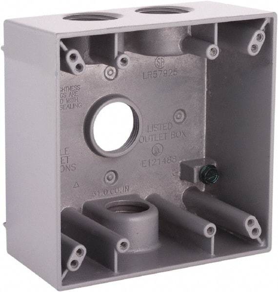 Hubbell-Raco - 2 Gang, (4) 3/4" Knockouts, Aluminum Square Device Box - 4-1/2" Overall Height x 2-1/4" Overall Depth, Weather Resistant - Eagle Tool & Supply