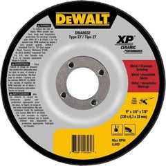 DeWALT - 24 Grit, 9" Wheel Diam, 7/8" Arbor Hole, Type 27 Depressed Center Wheel - Coarse/Medium Grade, Ceramic, N Hardness, 6,600 Max RPM - Eagle Tool & Supply