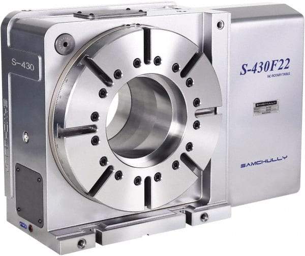 Samchully - 1 Spindle, 658mm Horizontal & Vertical CNC Rotary Table - 1000 kg (2200 Lb) Max Horiz Load, 410mm Centerline Height, 372mm Through Hole - Eagle Tool & Supply