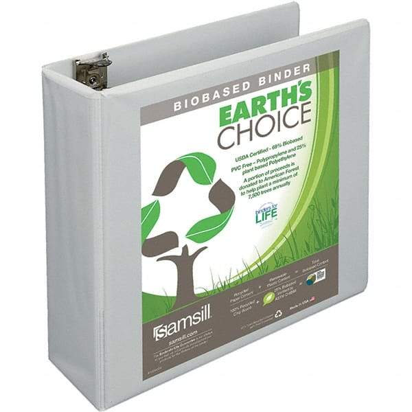 Samsill - 575 Sheet Capacity, 8-1/2 x 11", View Ring Binder - Polypropylene, White - Eagle Tool & Supply