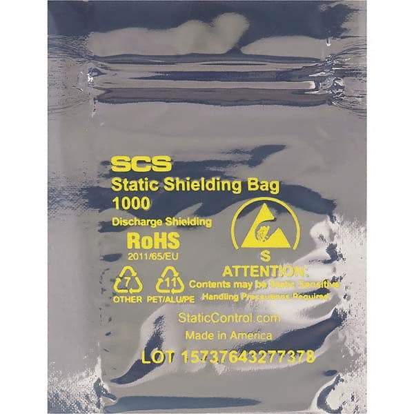 Made in USA - 7" Long x 4" Wide, 3.1 mil Thick, Self Seal Static Shield Bag - Transparent, Metal-In, Standard Grade - Eagle Tool & Supply