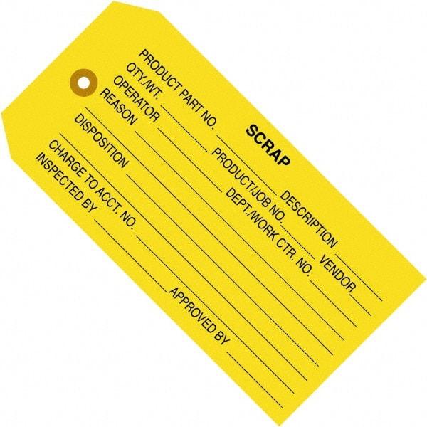 Made in USA - 4-3/4" High x 2-3/8" Long, Scrap, English Safety & Facility Inspection Tag - Yellow Cardstock - Eagle Tool & Supply