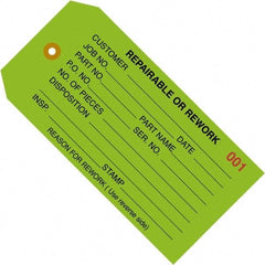 Made in USA - 4-3/4" High x 2-3/8" Long, REPAIRABLE OR REWORK, English Safety & Facility Inspection Tag - Green Cardstock - Eagle Tool & Supply