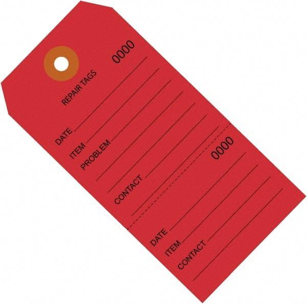 Made in USA - 4-3/4" High x 2-3/8" Long, Repair, English Safety & Facility Inspection Tag - Red Cardstock - Eagle Tool & Supply