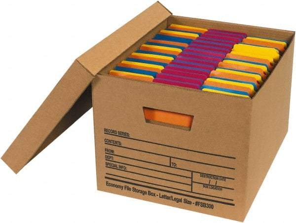 Made in USA - 1 Compartment, 12" Wide x 15" Deep, File Storage Boxes - Corrugated Cardboard, Kraft (Color) - Eagle Tool & Supply