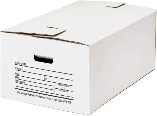 Made in USA - 1 Compartment, 15" Wide x 24" Deep, File Storage Boxes - Corrugated Cardboard, White - Eagle Tool & Supply