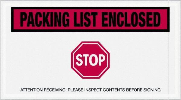 Value Collection - 1,000 Piece, 5-1/2" Long x 10" Wide, Packing List Envelope - Packing List Enclosed - Stop, Red - Eagle Tool & Supply