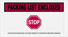 Value Collection - 1,000 Piece, 5-1/2" Long x 10" Wide, Packing List Envelope - Packing List Enclosed - Stop, Red - Eagle Tool & Supply
