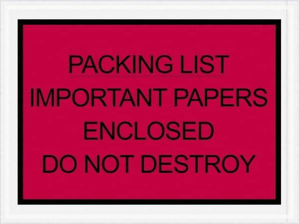 Value Collection - 1,000 Piece, 4-1/2" Long x 6" Wide, Packing List Envelope - Important Papers Enclosed, Red - Eagle Tool & Supply