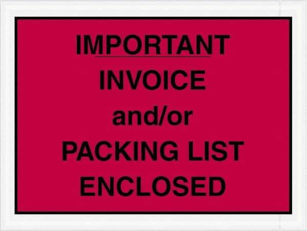 Value Collection - 1,000 Piece, 4-1/2" Long x 6" Wide, Packing List Envelope - Important Invoice and/or Packing List Enclosed, Red - Eagle Tool & Supply