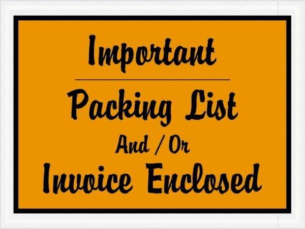 Value Collection - 1,000 Piece, 4-1/2" Long x 6" Wide, Packing List Envelope - Important Packing List And/Or Invoice Enclosed, Orange - Eagle Tool & Supply
