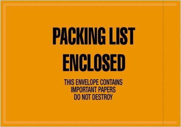 Value Collection - 1,000 Piece, 4-1/2" Long x 6" Wide, Packing List Envelope - Packing List Enclosed, Orange - Eagle Tool & Supply