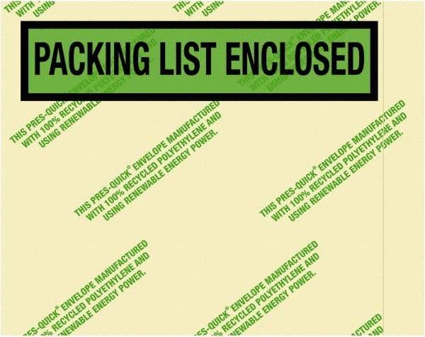 Value Collection - 1,000 Piece, 7" Long x 5-1/2" Wide, Packing List Envelope - Packing List Enclosed, Green - Eagle Tool & Supply