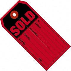 Made in USA - 4-3/4" High x 2-3/8" Long, Inventory, English Safety & Facility Numbered Tag - Red & Black Cardstock - Eagle Tool & Supply