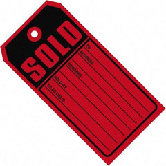 Made in USA - 4-3/4" High x 2-3/8" Long, Sold, English Safety & Facility Retail Tag - Red & Black Cardstock - Eagle Tool & Supply