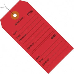 Made in USA - 4-3/4" High x 2-3/8" Long, Repair, English Safety & Facility Inspection Tag - Red Cardstock - Eagle Tool & Supply