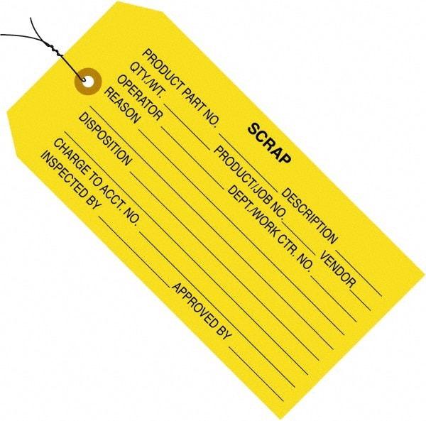 Made in USA - 4-3/4" High x 2-3/8" Long, Scrap, English Safety & Facility Inspection Tag - Yellow Cardstock - Eagle Tool & Supply