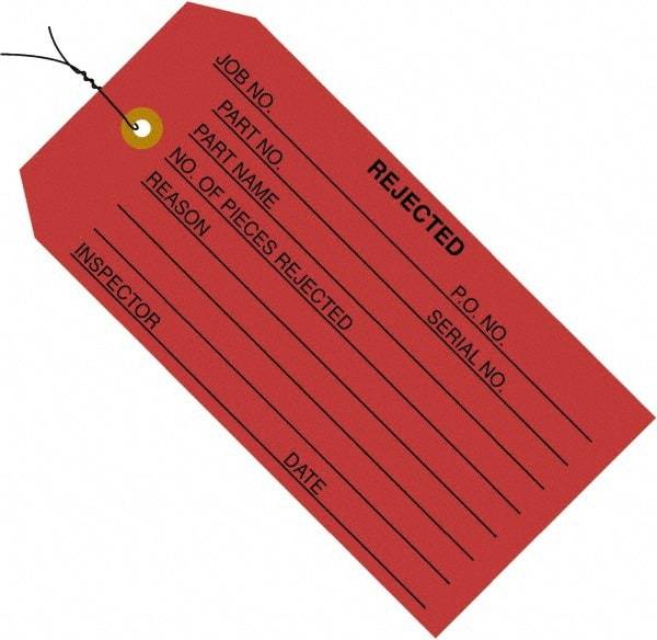 Made in USA - 4-3/4" High x 2-3/8" Long, REJECTED, English Safety & Facility Inspection Tag - Red Cardstock - Eagle Tool & Supply