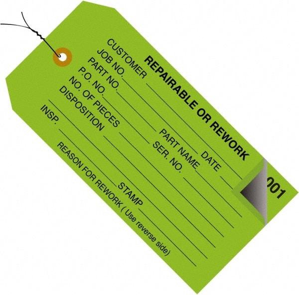Made in USA - 4-3/4" High x 2-3/8" Long, Inventory, English Safety & Facility Numbered Tag - Green Cardstock - Eagle Tool & Supply