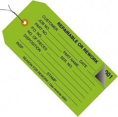 Made in USA - 4-3/4" High x 2-3/8" Long, Inventory, English Safety & Facility Numbered Tag - Green Cardstock - Eagle Tool & Supply