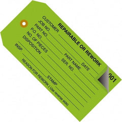 Made in USA - 4-3/4" High x 2-3/8" Long, REPAIRABLE OR REWORK, English Safety & Facility Inspection Tag - Green Cardstock - Eagle Tool & Supply