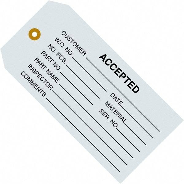 Made in USA - 4-3/4" High x 2-3/8" Long, ACCEPTED, English Safety & Facility Inspection Tag - Blue Cardstock - Eagle Tool & Supply
