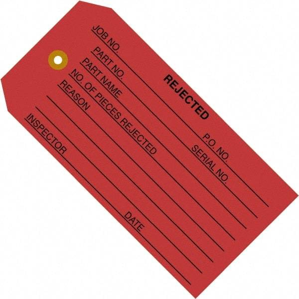 Made in USA - 4-3/4" High x 2-3/8" Long, REJECTED, English Safety & Facility Inspection Tag - Red Cardstock - Eagle Tool & Supply