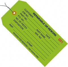 Made in USA - 4-3/4" High x 2-3/8" Long, REPAIRABLE OR REWORK, English Safety & Facility Inspection Tag - Green Cardstock - Eagle Tool & Supply