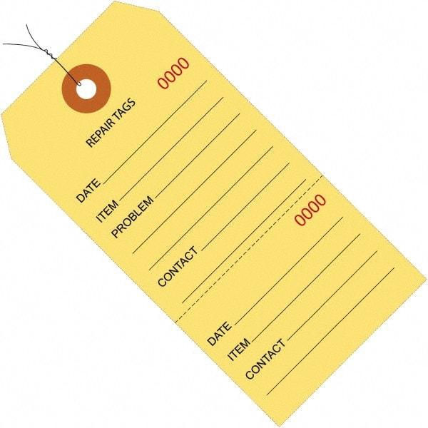 Made in USA - 6-1/4" High x 3-1/8" Long, Repair, English Safety & Facility Inspection Tag - Yellow Cardstock - Eagle Tool & Supply