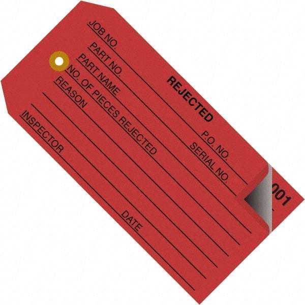 Made in USA - 4-3/4" High x 2-3/8" Long, REJECTED, English Safety & Facility Inspection Tag - Red Cardstock - Eagle Tool & Supply