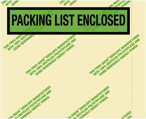 Value Collection - 1,000 Piece, 4-1/2" Long x 5-1/2" Wide, Packing List Envelope - Packing List Enclosed, Green - Eagle Tool & Supply