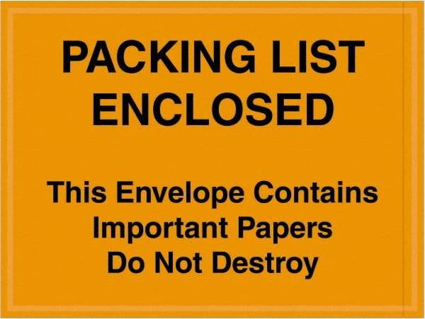 Value Collection - 1,000 Piece, 4-1/2" Long x 6" Wide, Packing List Envelope - Important Papers Enclosed, Orange - Eagle Tool & Supply