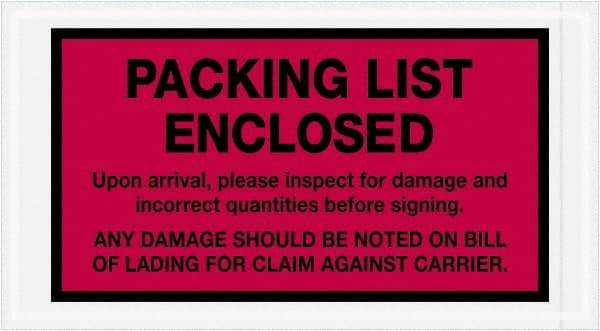 Value Collection - 1,000 Piece, 5-1/2" Long x 10" Wide, Packing List Envelope - Packing List Enclosed, Red - Eagle Tool & Supply