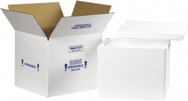 Made in USA - 11-3/4" Wide x 13-3/4" Long x 11-7/8" High Rectangle Insulated Box - 1 Wall, White - Eagle Tool & Supply