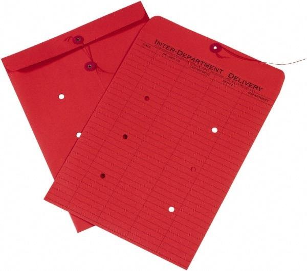 Made in USA - 13" Long x 10" Wide Draw String Inter-Department Envelope - Red - Eagle Tool & Supply