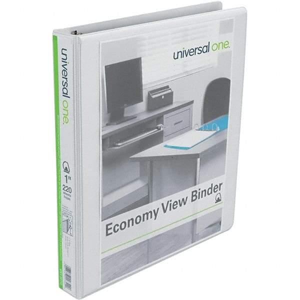 Universal One - 220 Sheet Capacity, 8-1/2 x 11", View Ring Binder - Polypropylene, White - Eagle Tool & Supply