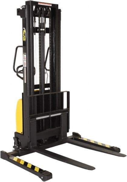 Vestil - 2,000 Lb Capacity, 118" Lift Height, Battery Powered Stacker - 2-1/8" Lowered Height, 42" Fork Length, 26-3/4" Overall Width - Eagle Tool & Supply
