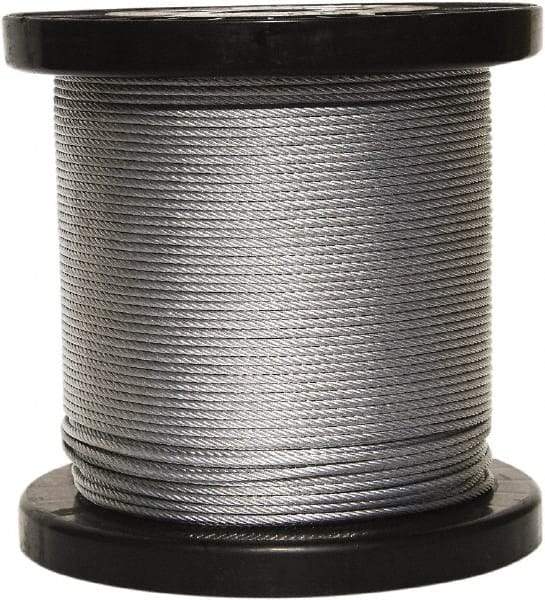 Loos & Co. - 250' Long, 3/16" x 3/16" Diam, Galvanized Wire Rope - 4,200 Lb Breaking Strength, 7 x 19 - Eagle Tool & Supply