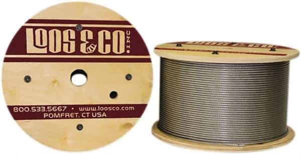 Loos & Co. - 3/16" x 3/32" Diam, Stainless Steel Wire Rope - 920 Lb Breaking Strength, 7 x 7, Vinyl Coating - Eagle Tool & Supply