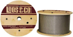 Loos & Co. - 1/8" x 3/32" Diam, Galvanized Steel Wire Rope - 920 Lb Breaking Strength, 7 x 7, Vinyl Coating - Eagle Tool & Supply