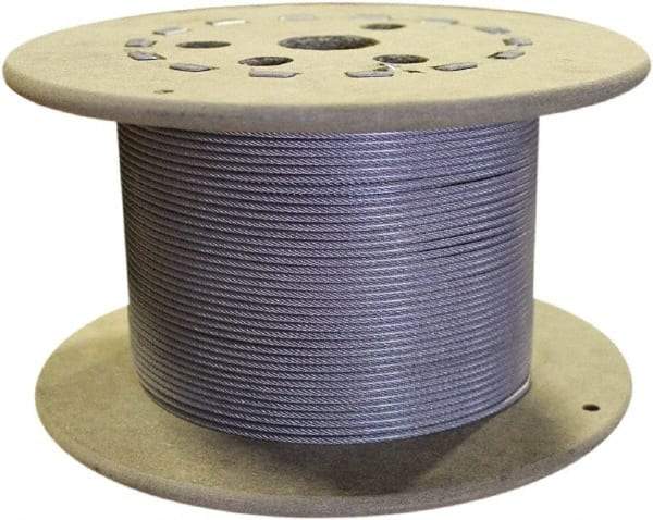 Loos & Co. - 3/16" x 1/8" Diam, Galvanized Steel Wire Rope - 2,000 Lb Breaking Strength, 7 x 19, Nylon Coating - Eagle Tool & Supply