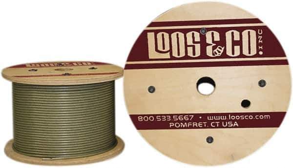 Loos & Co. - 250' Long, 1/8" x 3/32" Diam, Galvanized Steel Wire Rope - 920 Lb Breaking Strength, 7 x 7, Nylon Coating - Eagle Tool & Supply