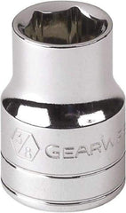 GearWrench - 9/16", 1/4" Drive, Standard Hand Socket - 6 Points, 1" OAL, Alloy Steel, Chrome Finish - Eagle Tool & Supply