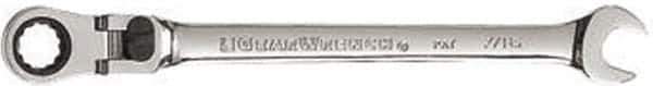 GearWrench - 7/16" 12 Point Flexhead Combination Wrench - 7-1/4" OAL, Steel, Full Polish Finish - Eagle Tool & Supply